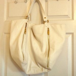 Neiman Marcus white faux leather tote